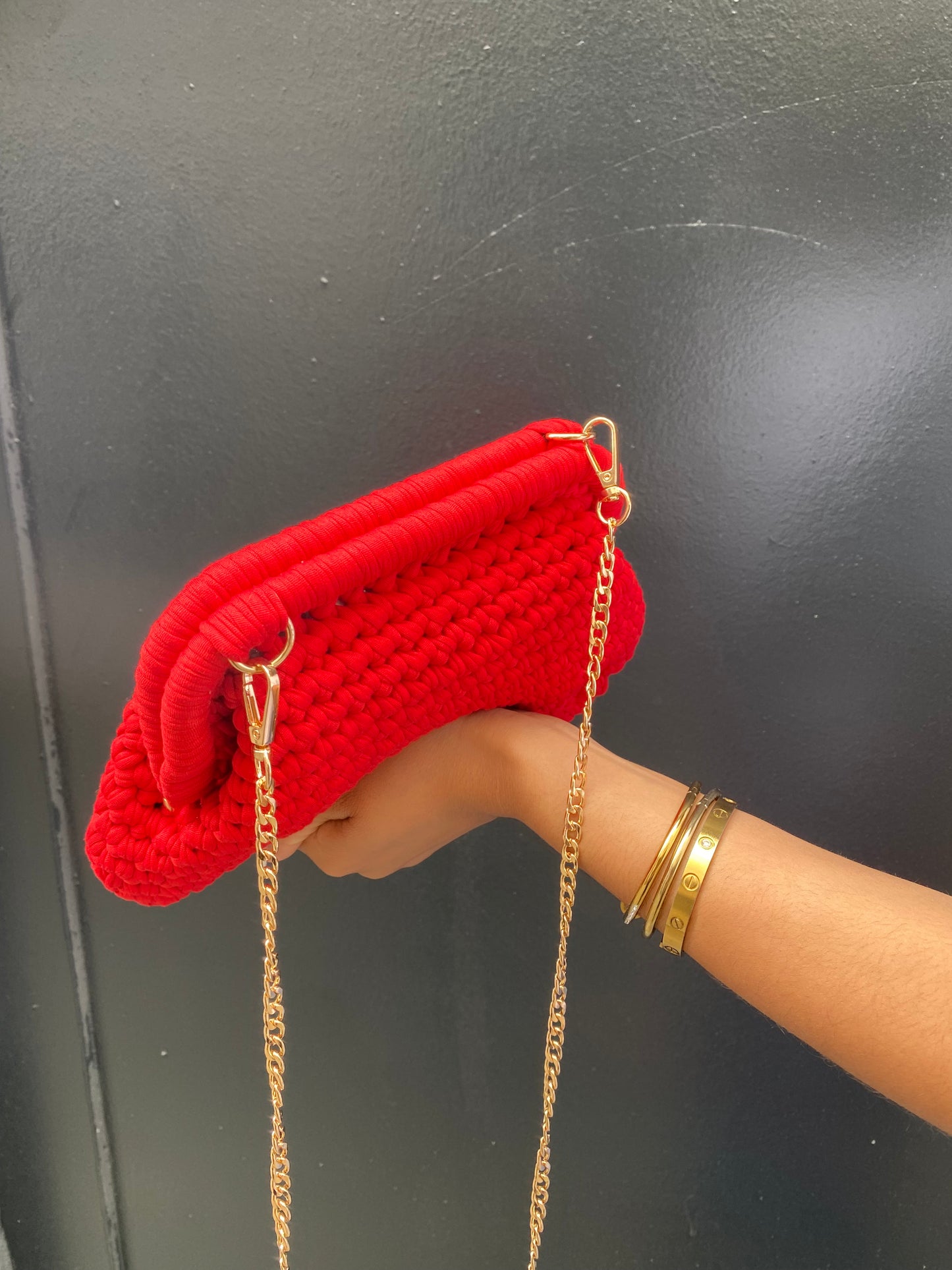 Sac, pochette tressé, coton rouge