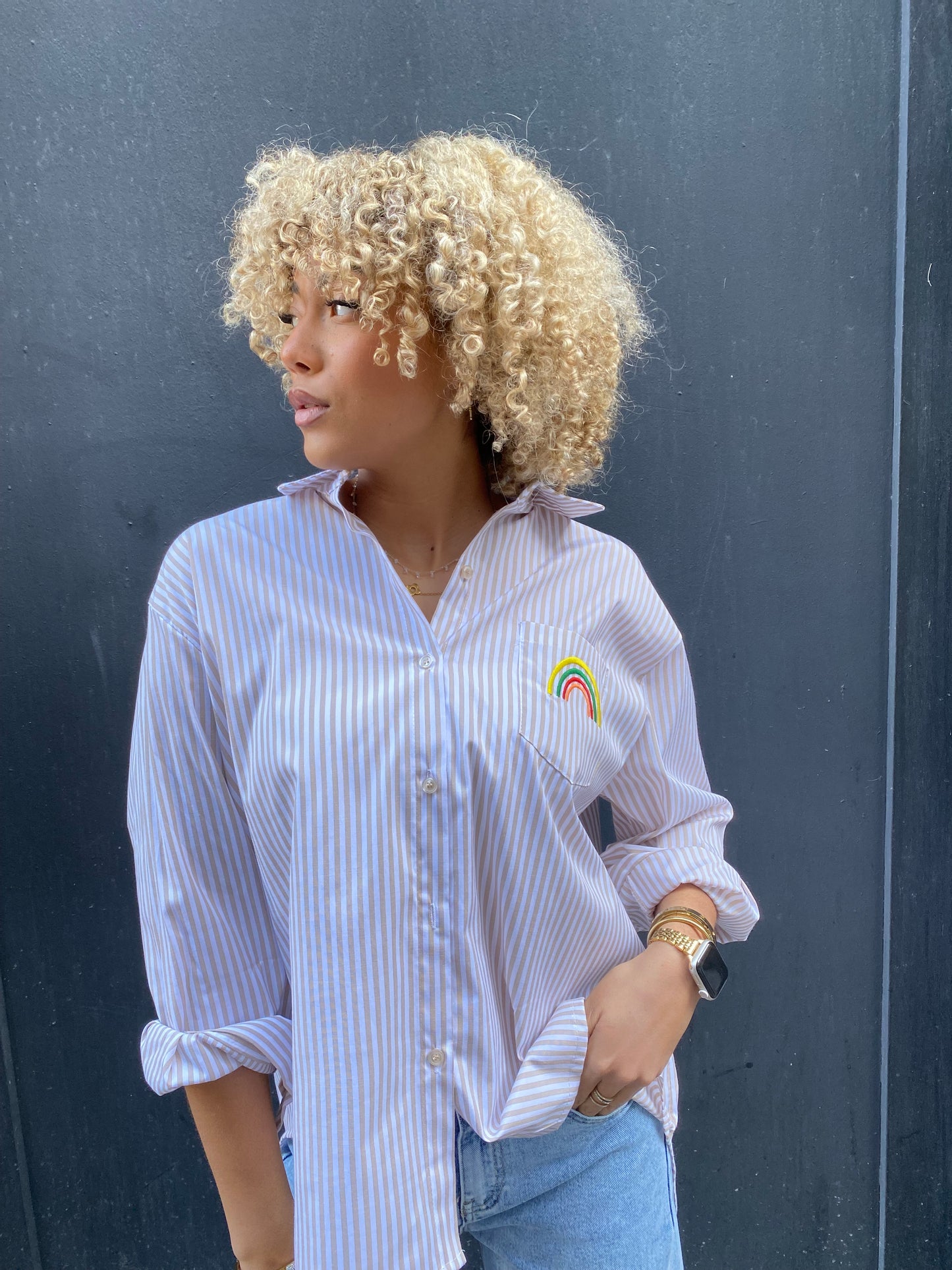 Chemise brodé beige
