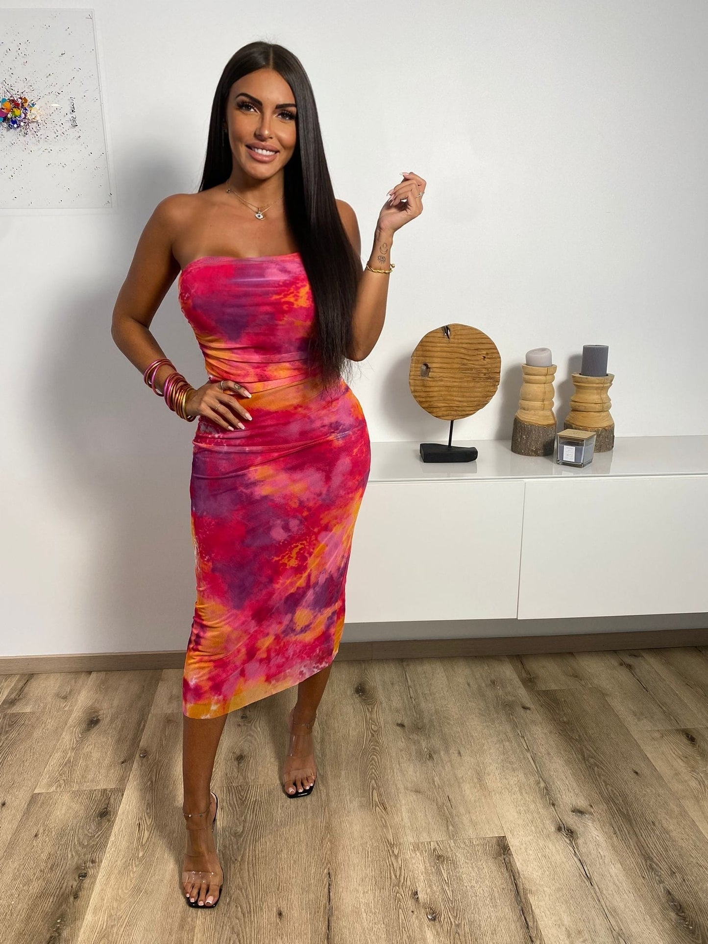 Robe Elsa résille rose fuschia