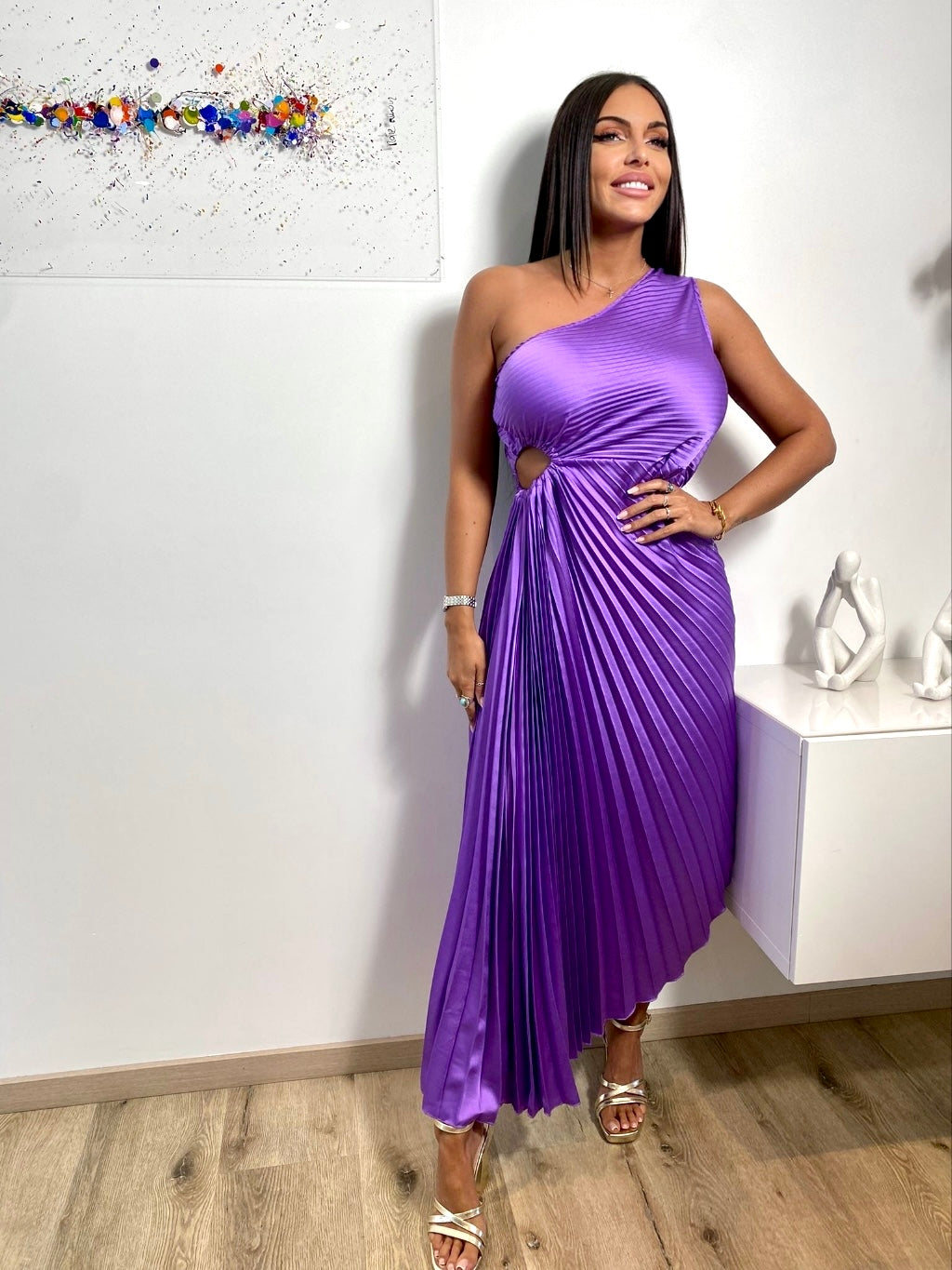 Robe plissée mauve