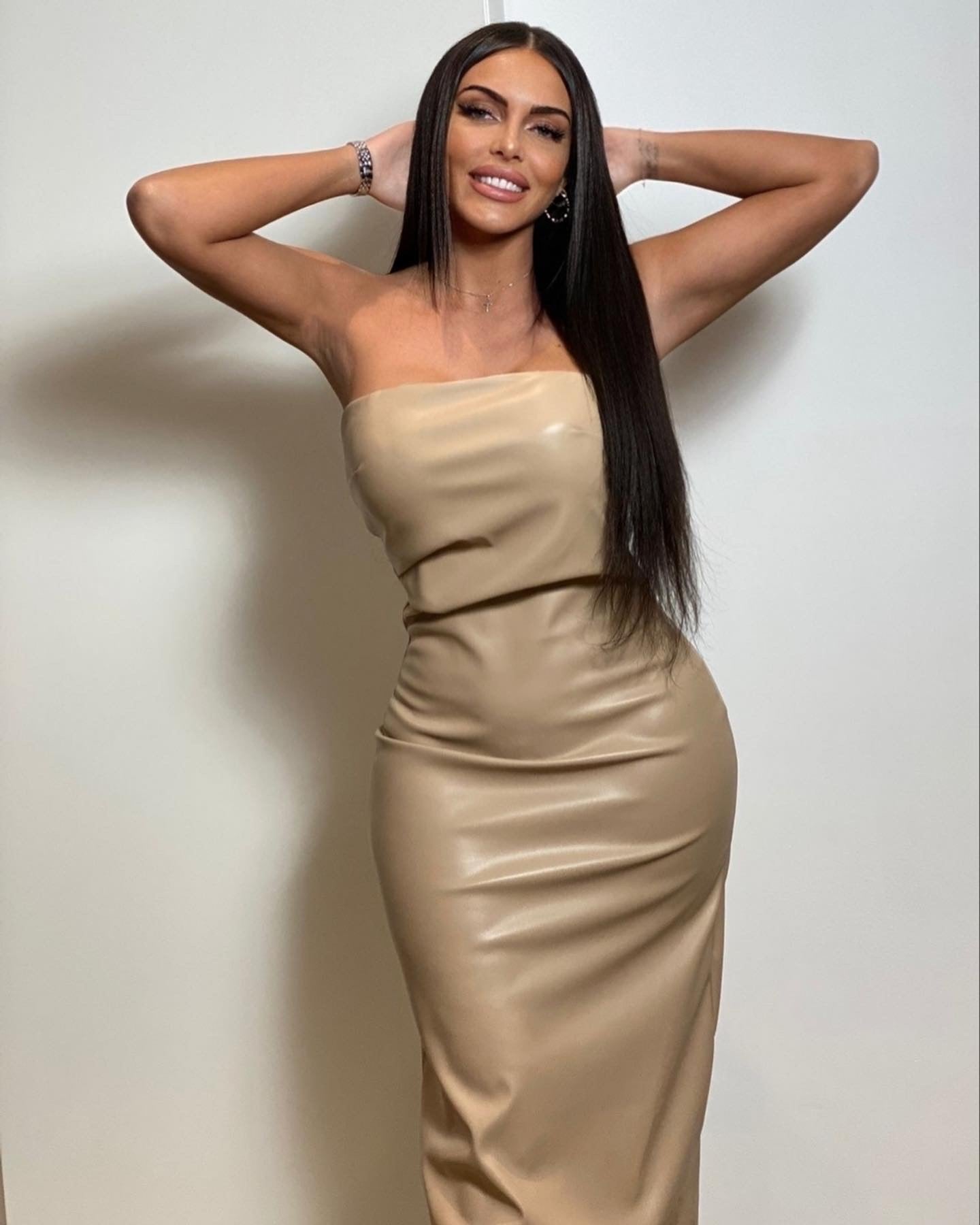 Robe droite similicuir beige Suzie