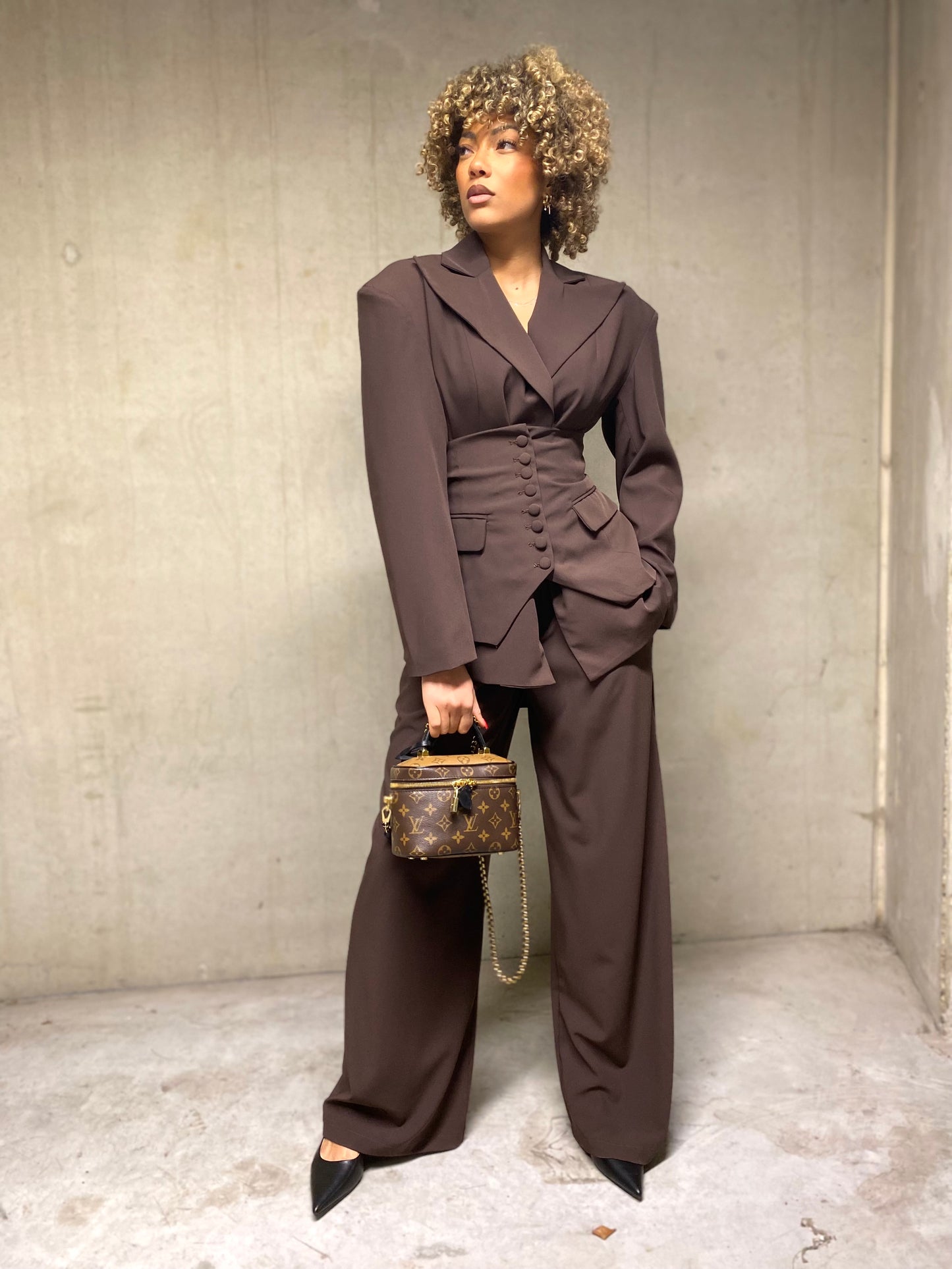 Ensemble tailleur, trois pièces Kenza  chocolat