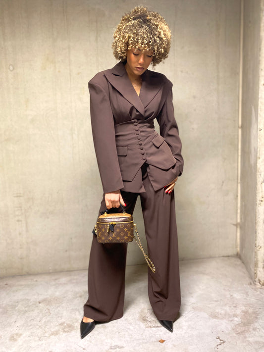 Ensemble tailleur, trois pièces Kenza  chocolat