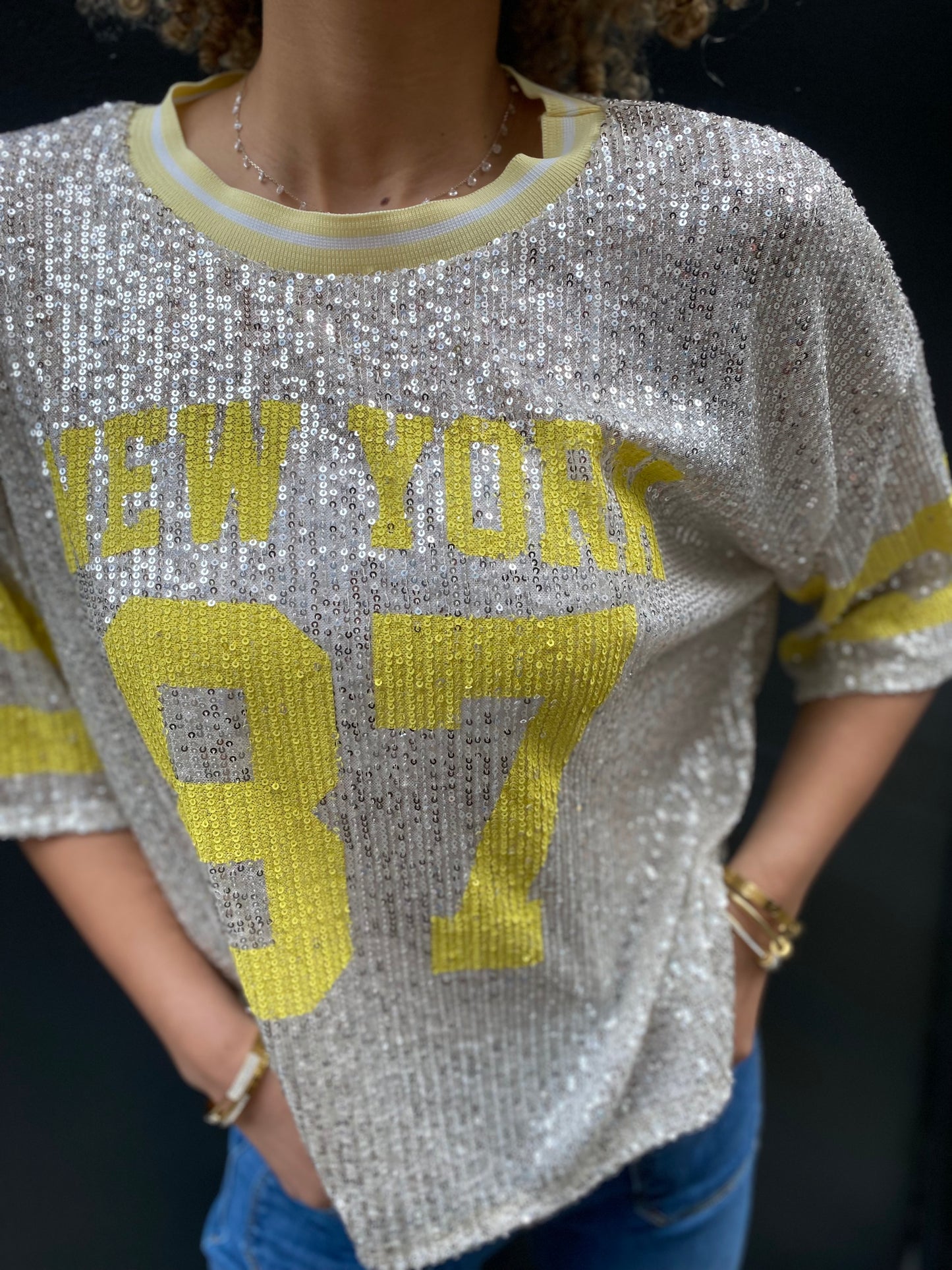 T-shirt sequin New York jaune