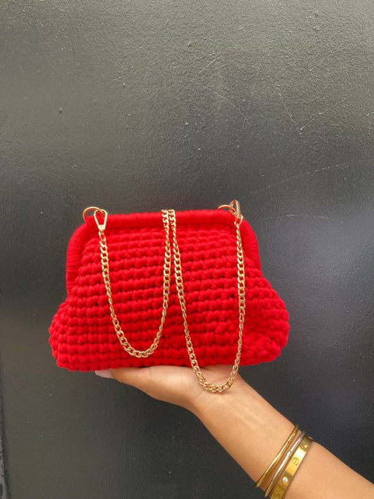 Sac, pochette tressé, coton rouge