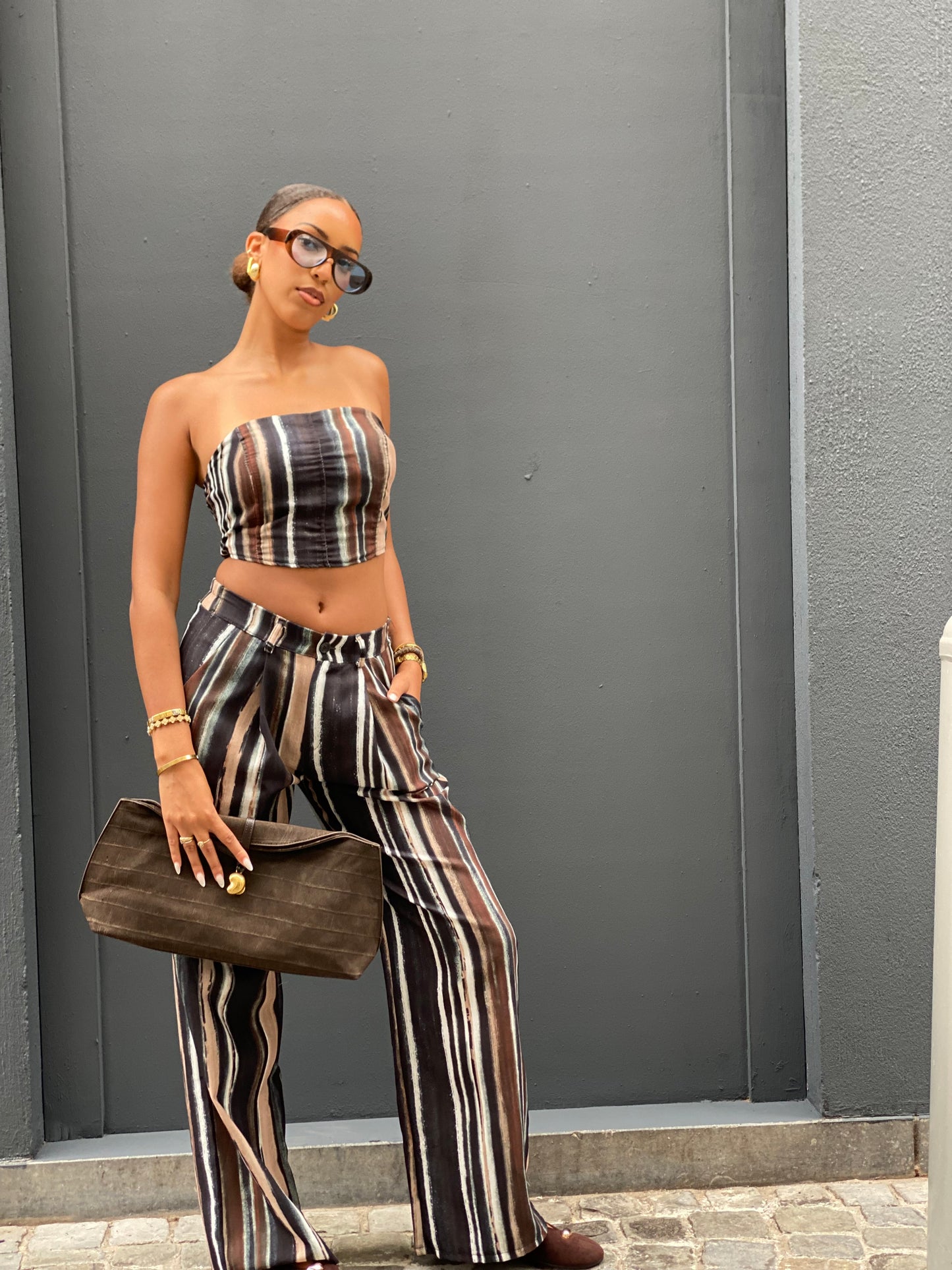Sac brun boucles dorée
