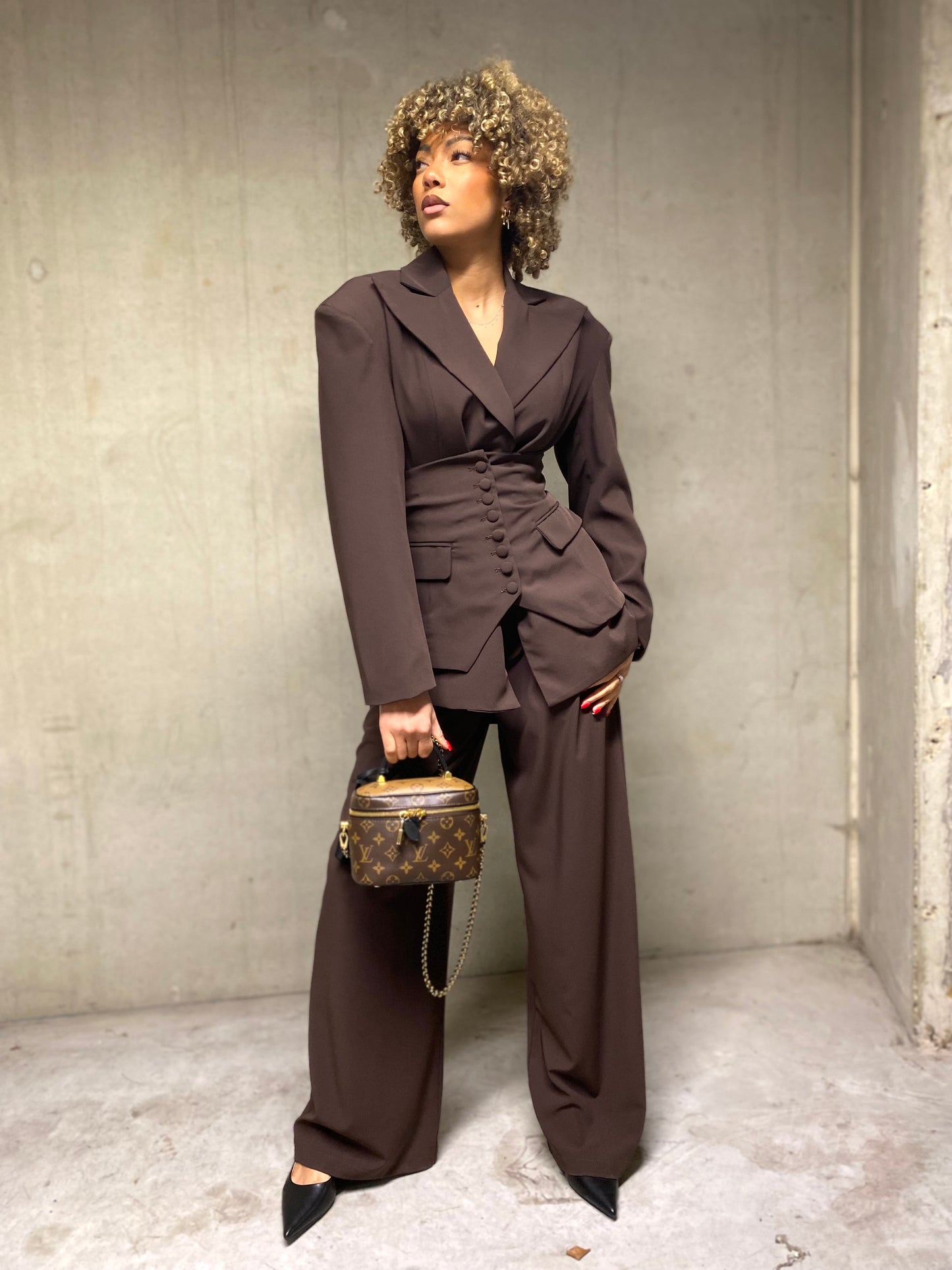 Ensemble tailleur, trois pièces Kenza  chocolat