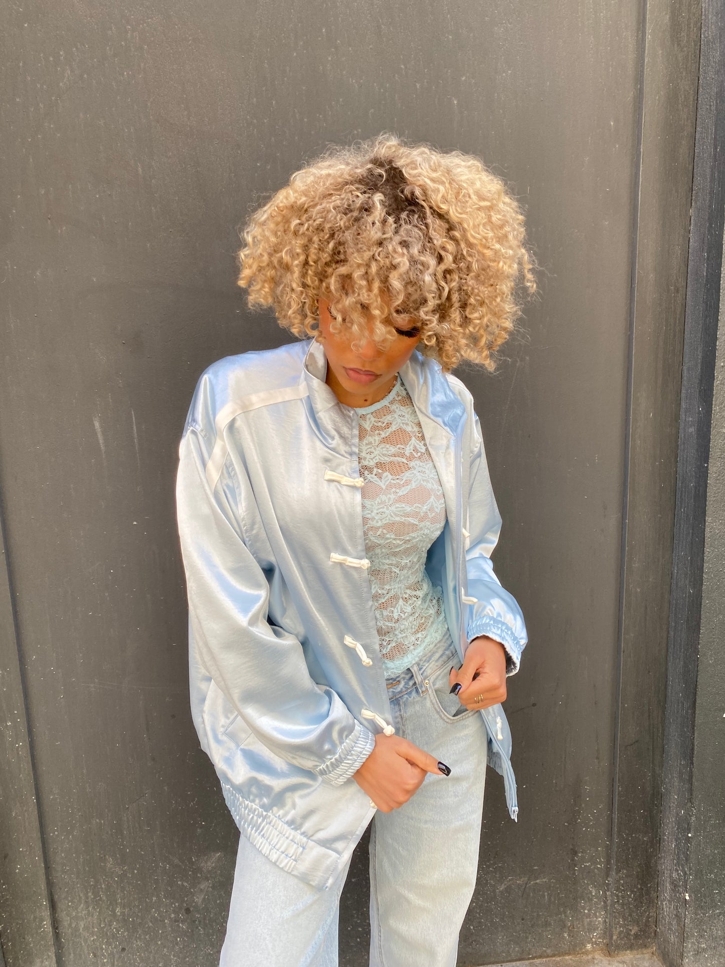 Veste satine ciel