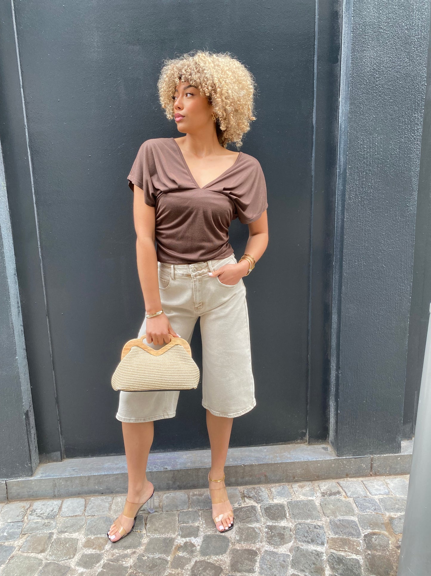 Bermuda jeans beige