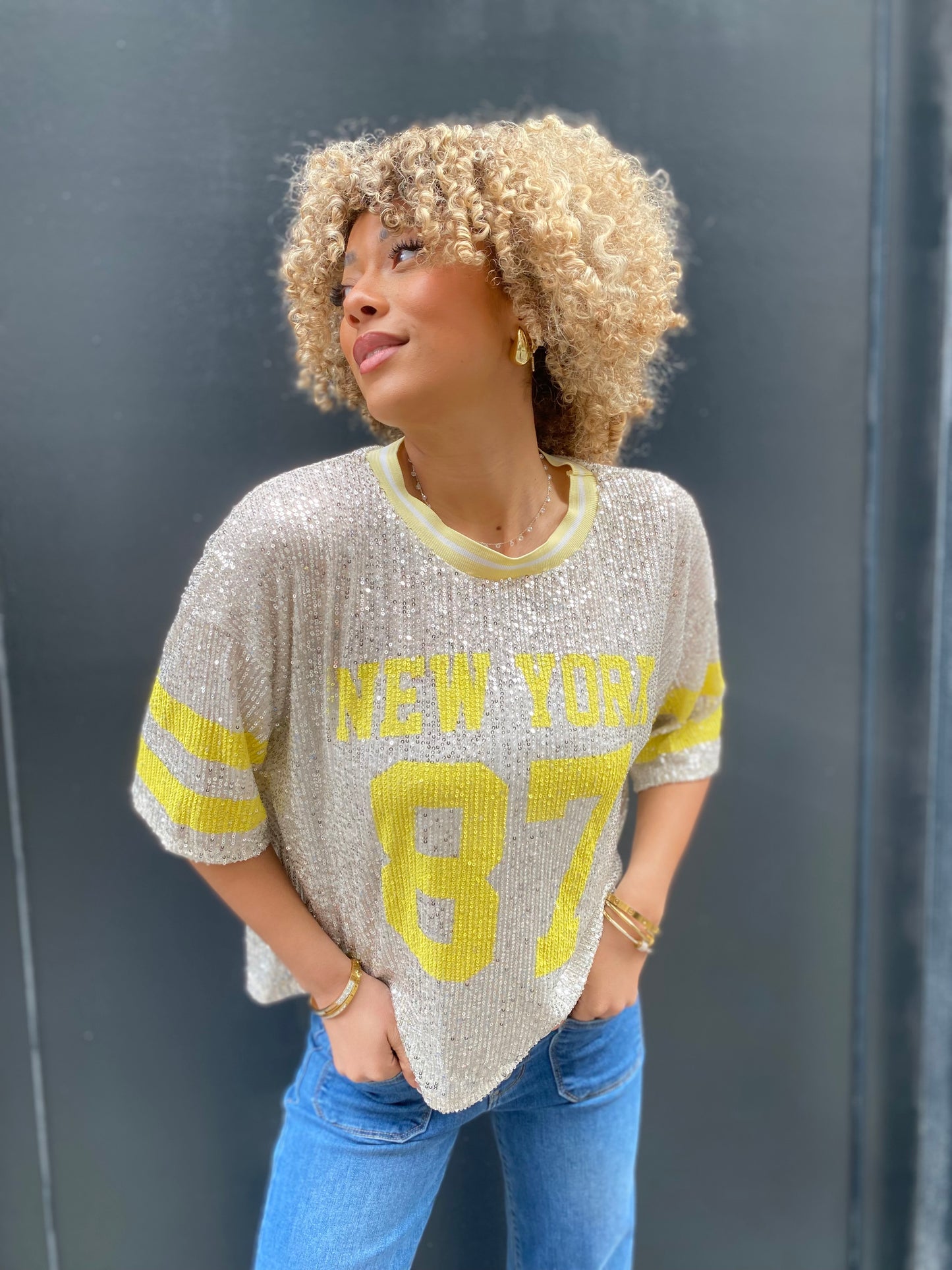 T-shirt sequin New York jaune