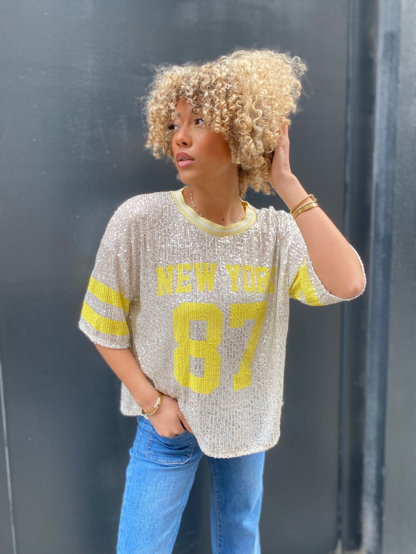 T-shirt sequin New York jaune