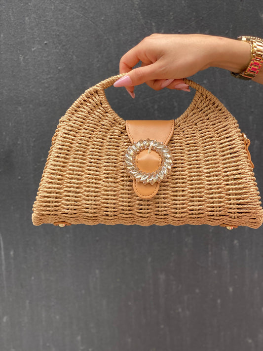 Sac en osier boucles strass