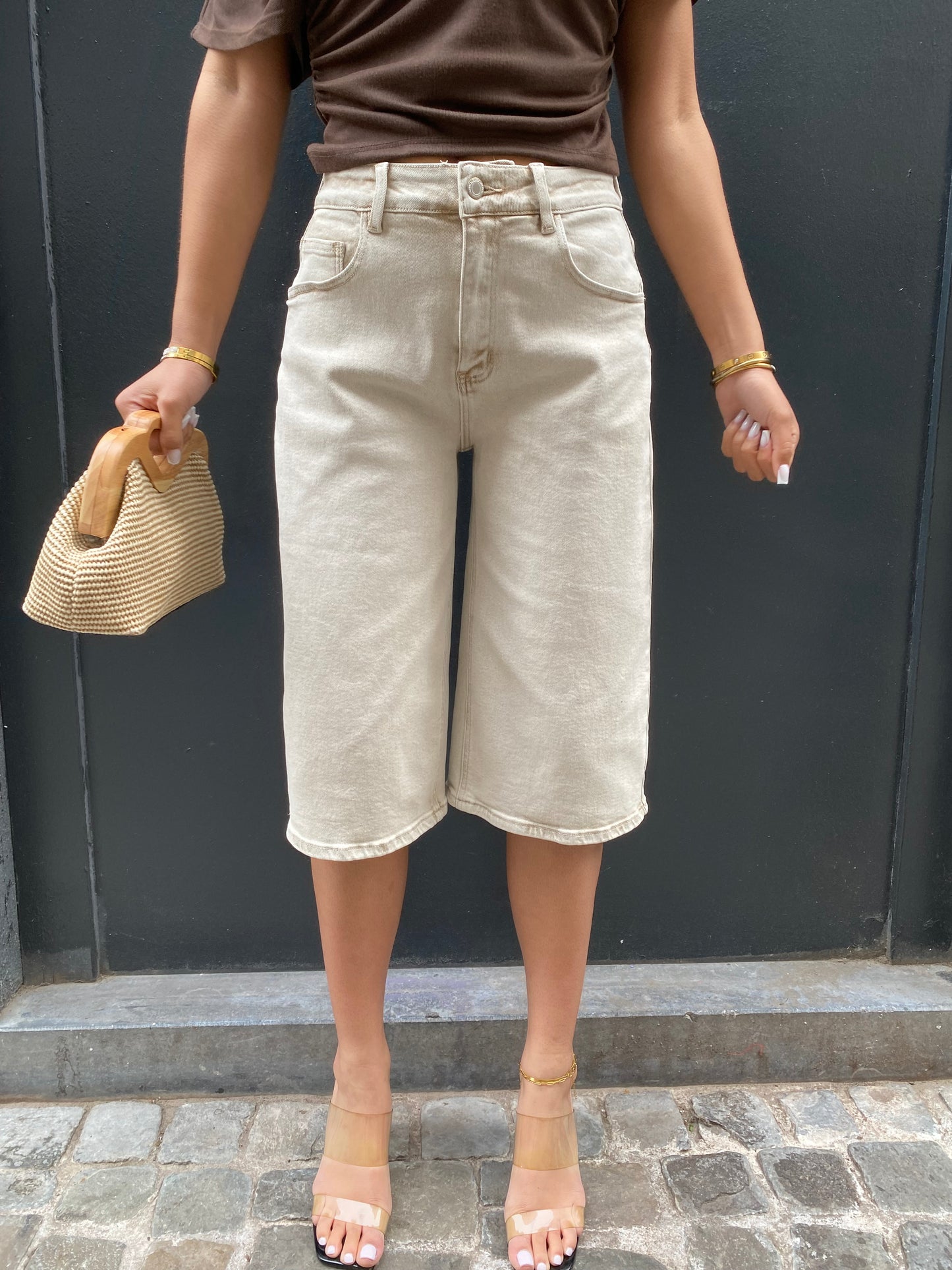 Bermuda jeans beige