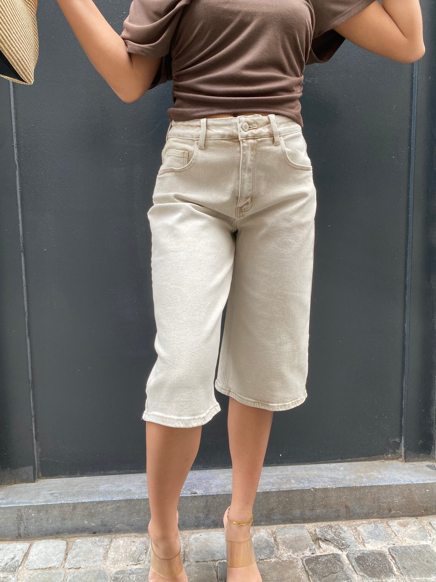 Bermuda jeans beige