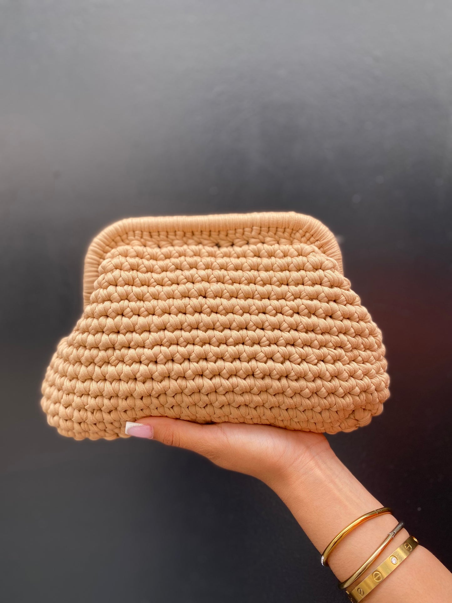 Sac, pochette tressé, coton beige