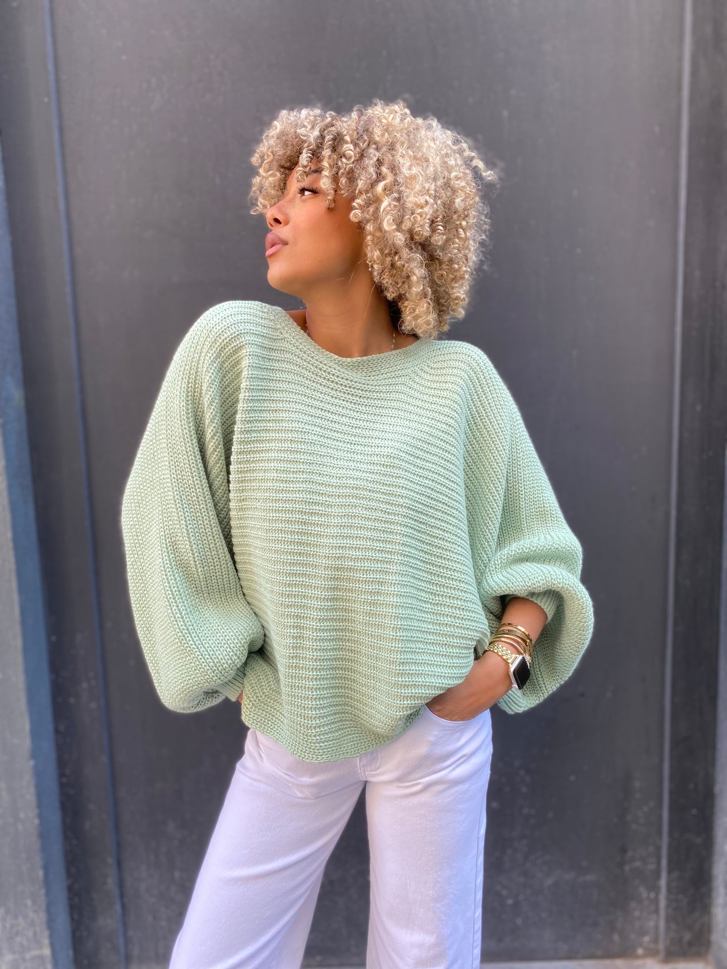 Pull laurier, vert eau