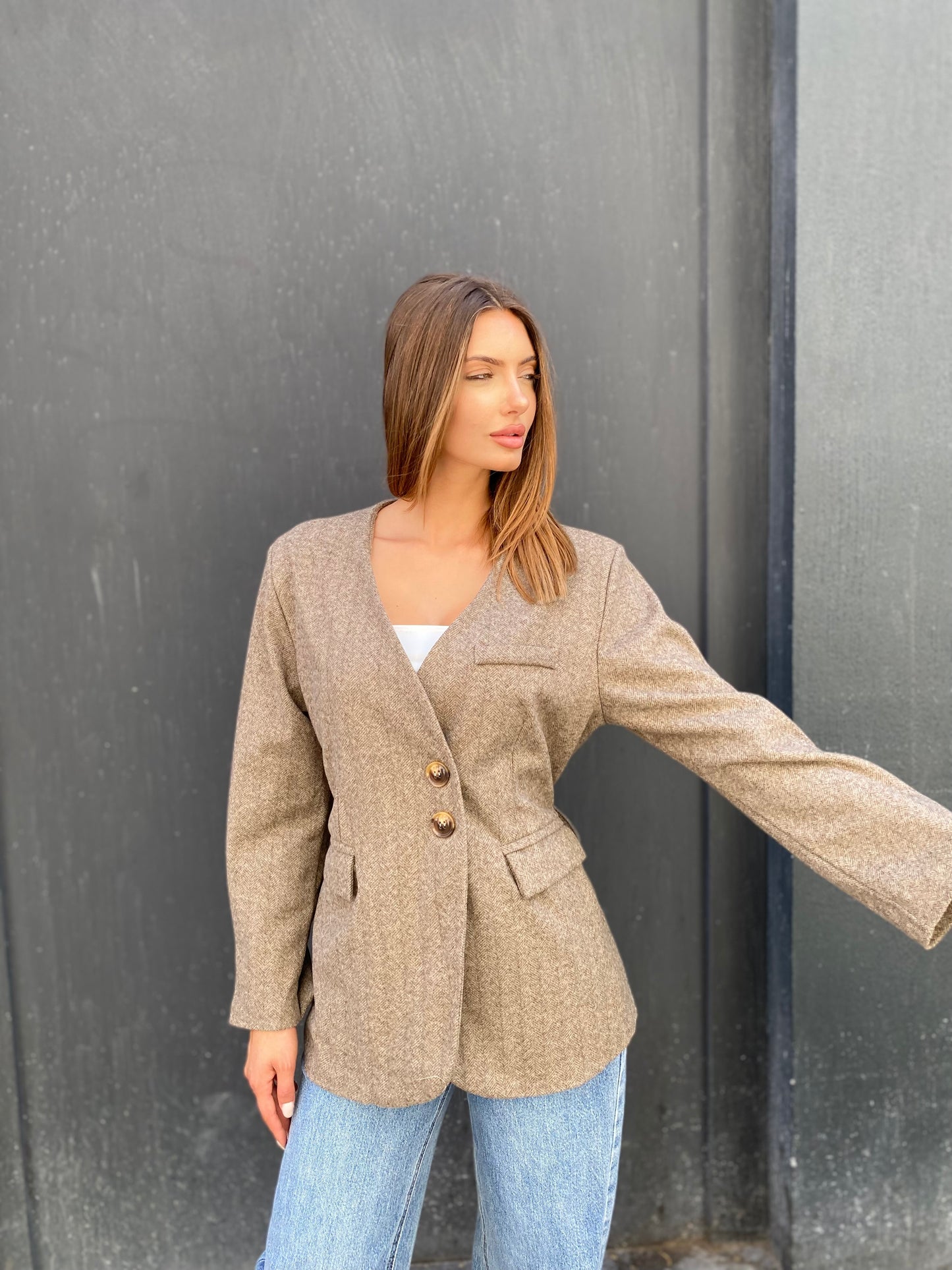 Veste blazer, tweed