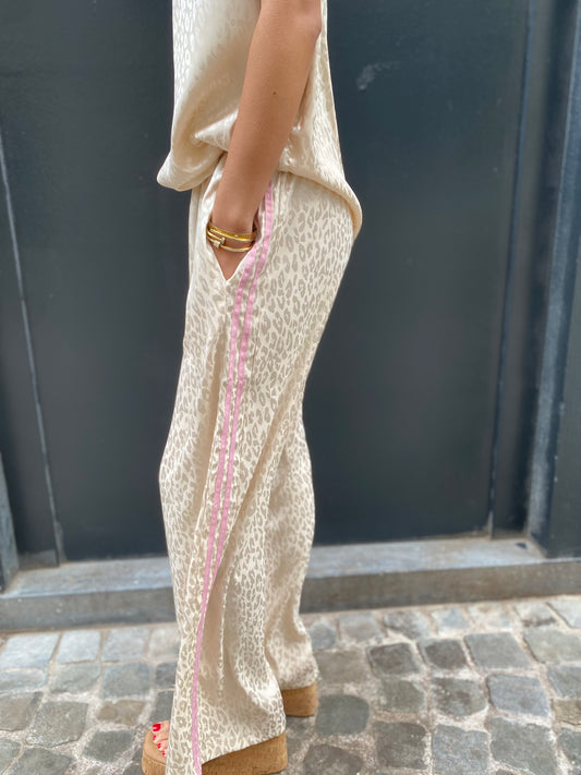 Pantalon léopard, satin beige