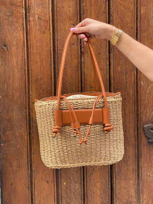 Sac paille cuir